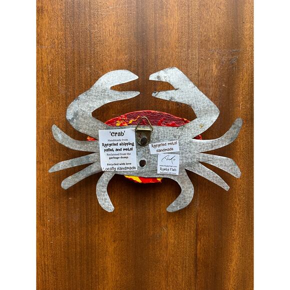 Handmade Metal Crab Wall Art or Ornament Ocean Beach Sea Decor Recycled - Picture 2 of 4